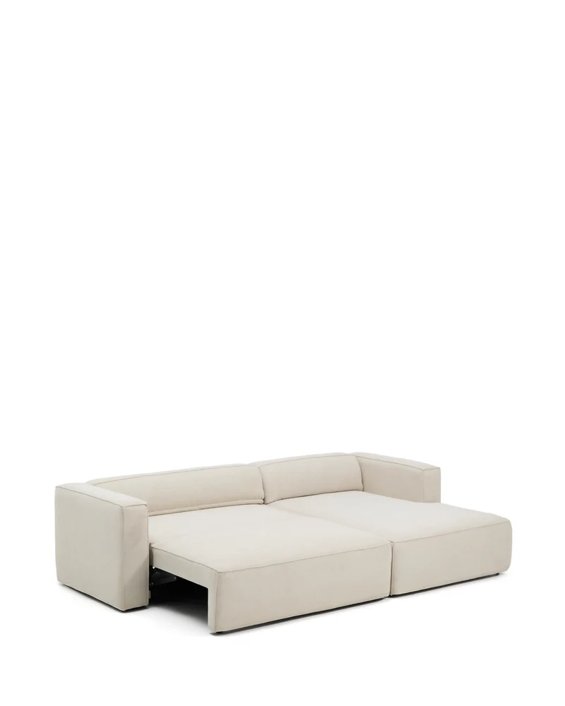 Marela beige chenille 3-seater sofa bed with right chaise longue 276cm
