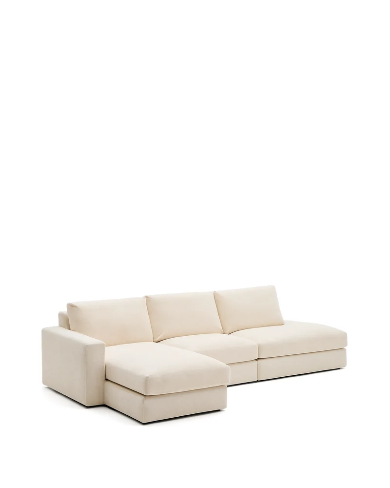 Alea ecru chenille 5-seater modular sofa with left chaise longue and removable cover 340cm