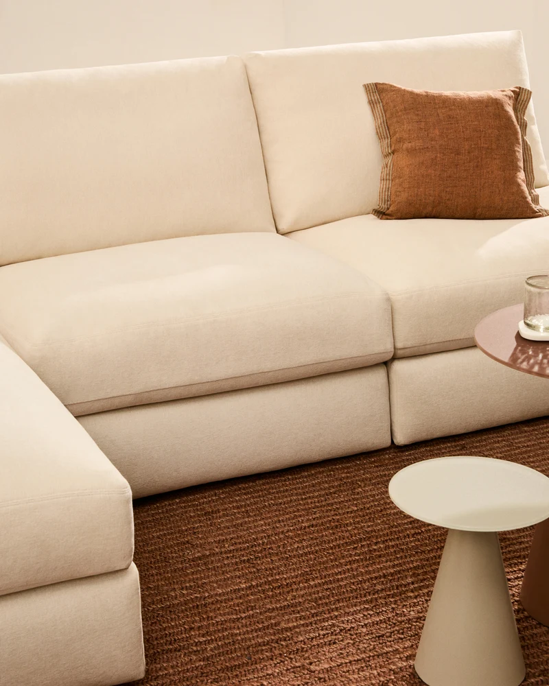 Alea ecru chenille 5-seater modular sofa with left chaise longue and removable cover 340cm