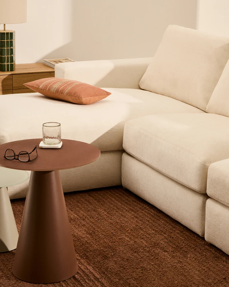 Alea ecru chenille 5-seater modular sofa with left chaise longue and removable cover 340cm