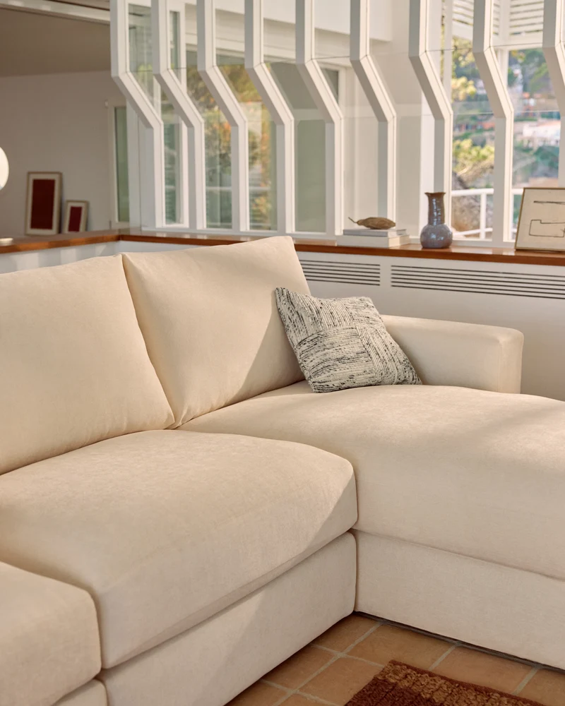 Alea ecru chenille 5-seater modular sofa with right chaise longue and removable cover 340cm