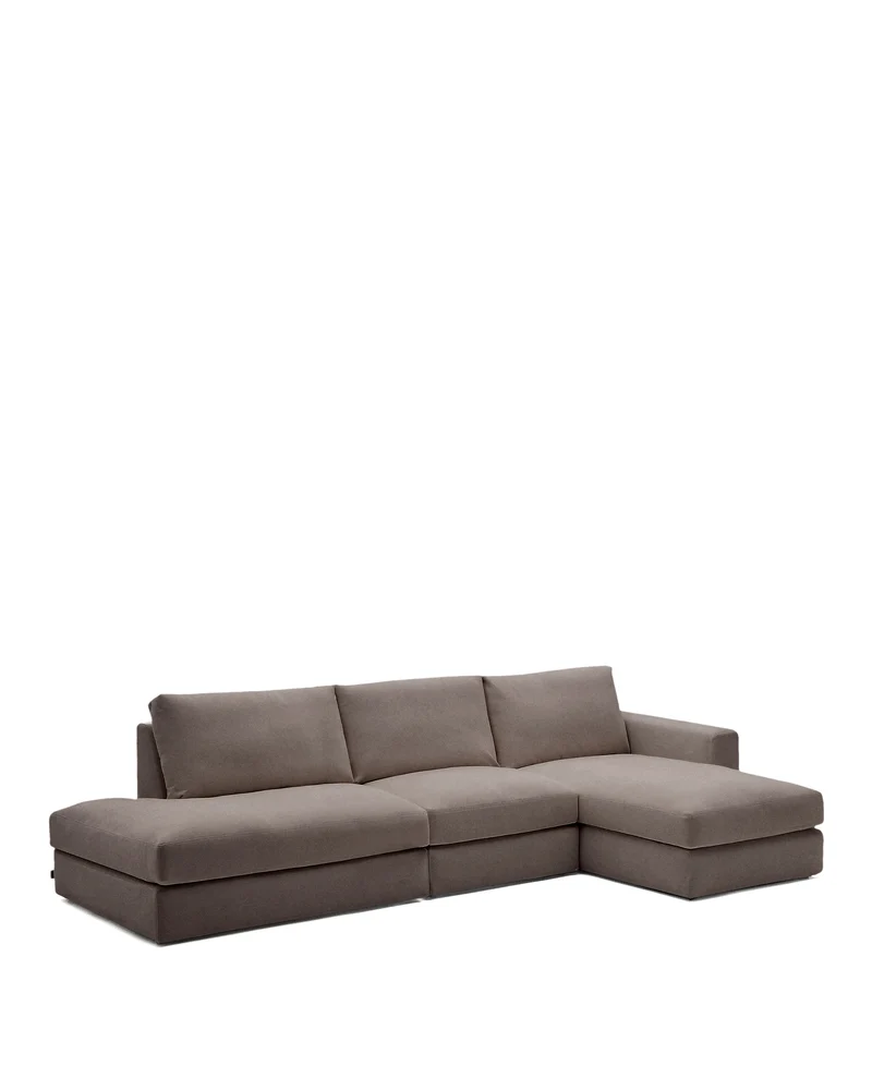 Alea dark brown chenille 5-seater modular sofa with right chaise longue and removable cover 340cm