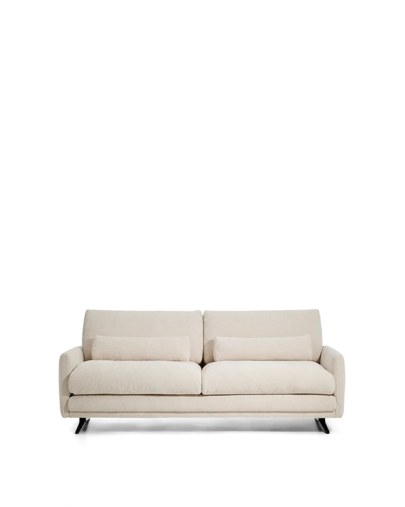 Veliro beige chenille 2-seater sofa with black steel legs 210cm FSC Mix Credit