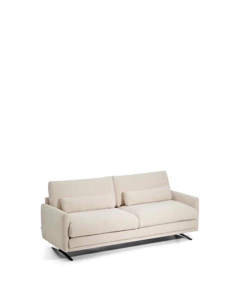 Veliro beige chenille 2-seater sofa with black steel legs 210cm FSC Mix Credit