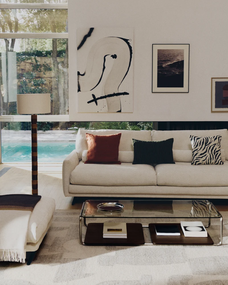 Veliro beige chenille 2-seater sofa with black steel legs 210cm FSC Mix Credit