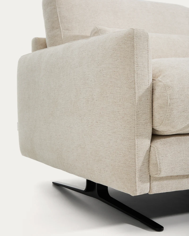 Veliro beige chenille 2-seater sofa with black steel legs 210cm FSC Mix Credit