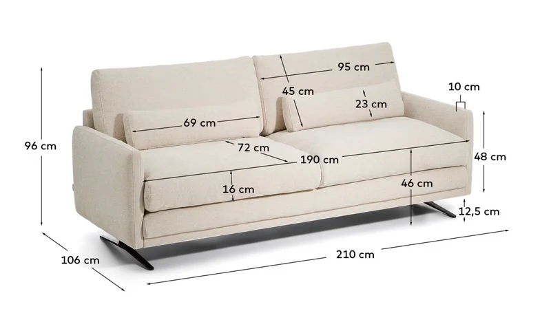 Veliro beige chenille 2-seater sofa with black steel legs 210cm FSC Mix Credit