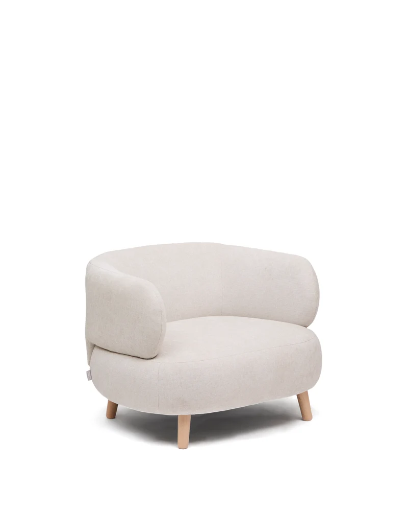 Luisa armchair in chenille pearl with solid beech wood legs 90 cm