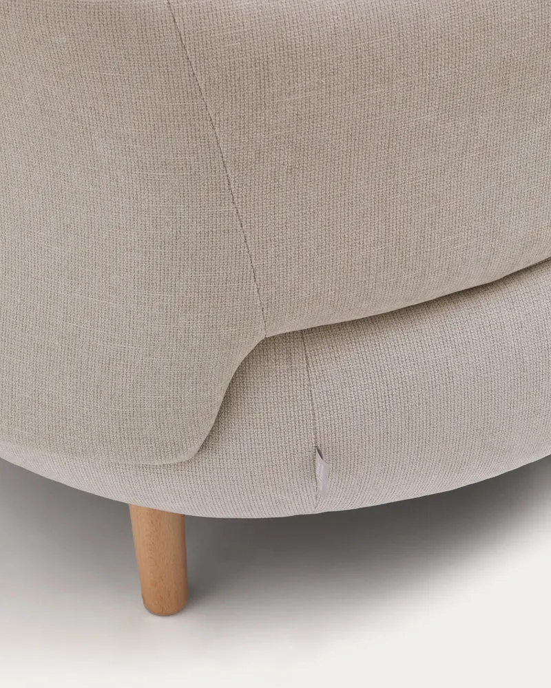 Luisa armchair in chenille pearl with solid beech wood legs 90 cm