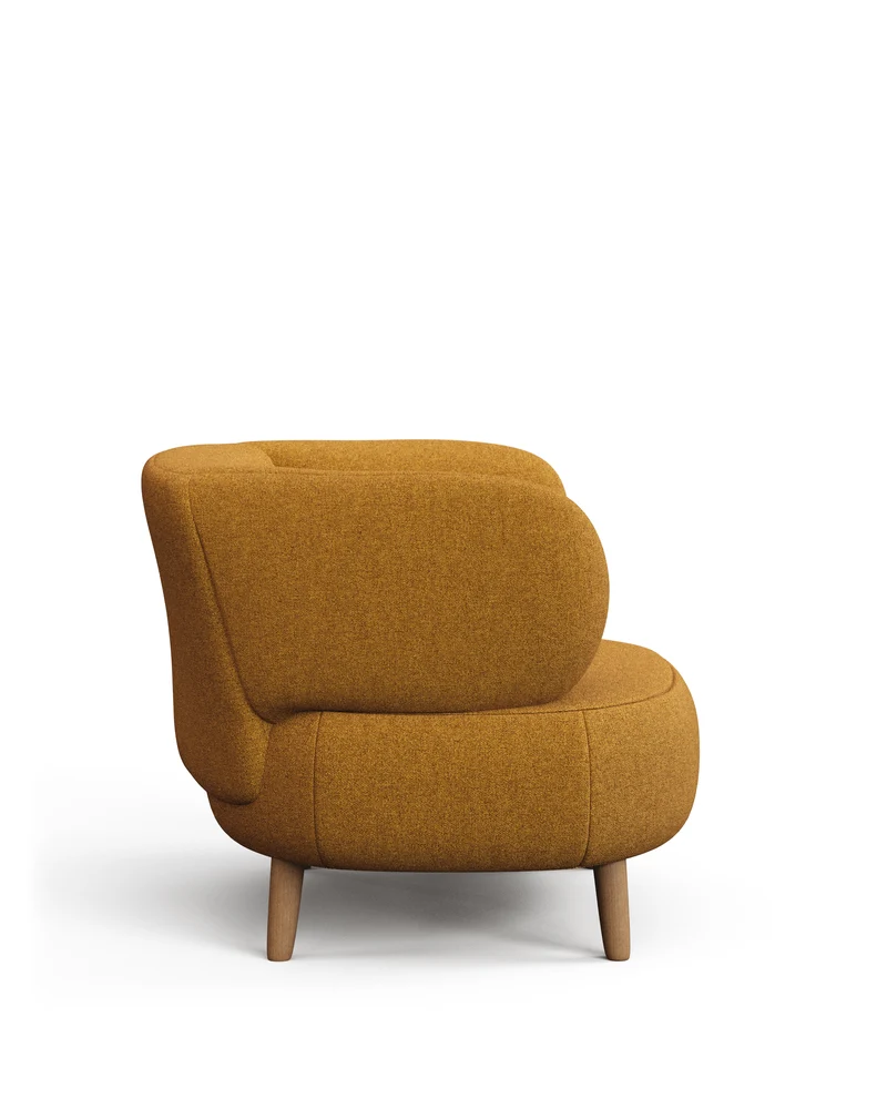 Luisa fire-retardant mustard bouclé armchair with solid beech wood legs 90cm