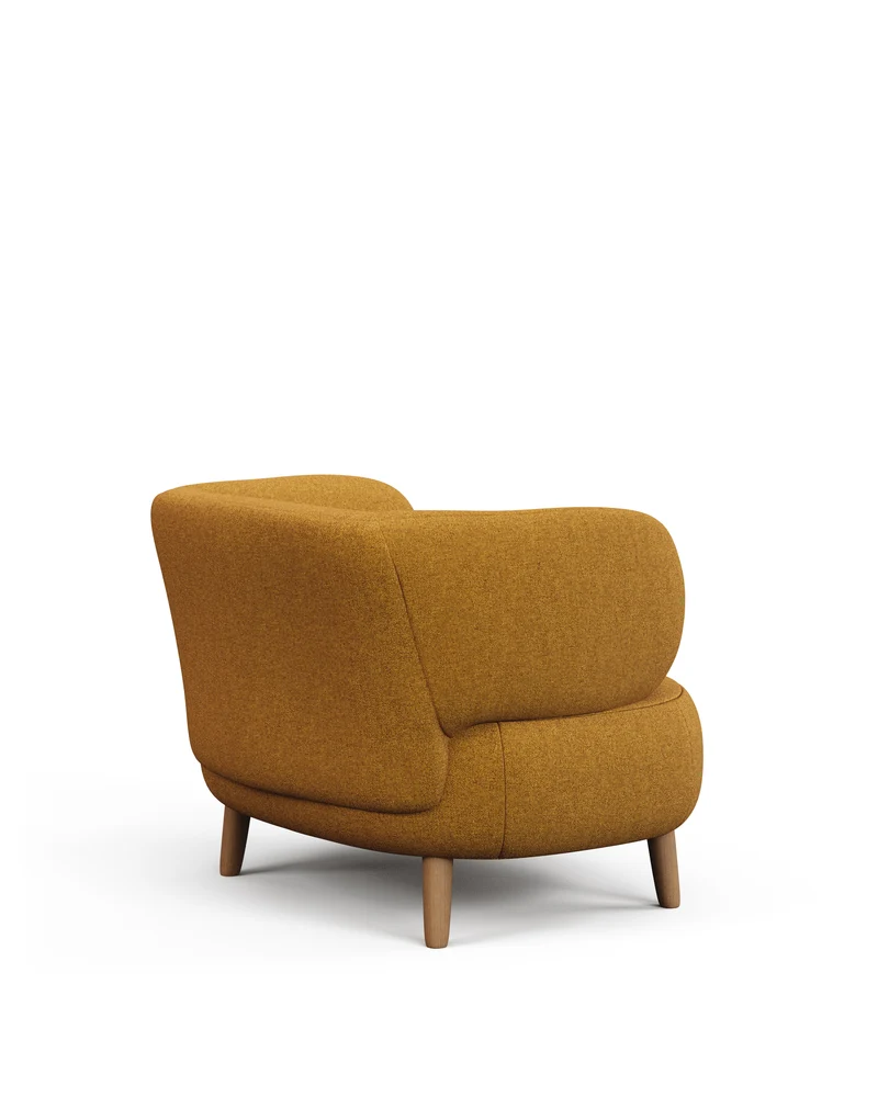 Luisa fire-retardant mustard bouclé armchair with solid beech wood legs 90cm