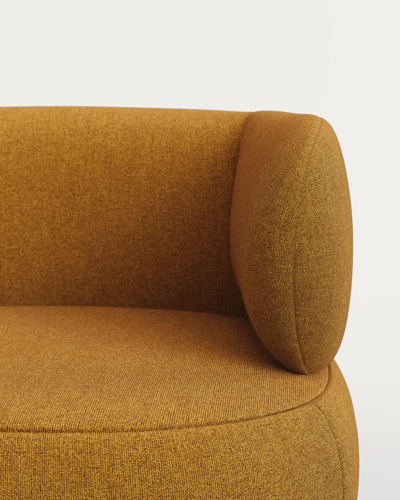 Luisa fire-retardant mustard bouclé armchair with solid beech wood legs 90cm