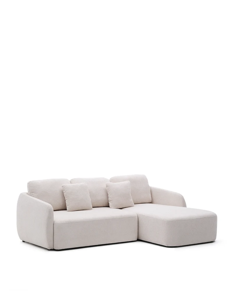 Laira 3-seater sofa bed with right chaise longue in ecru chenille 246cm FSC Mix Credit