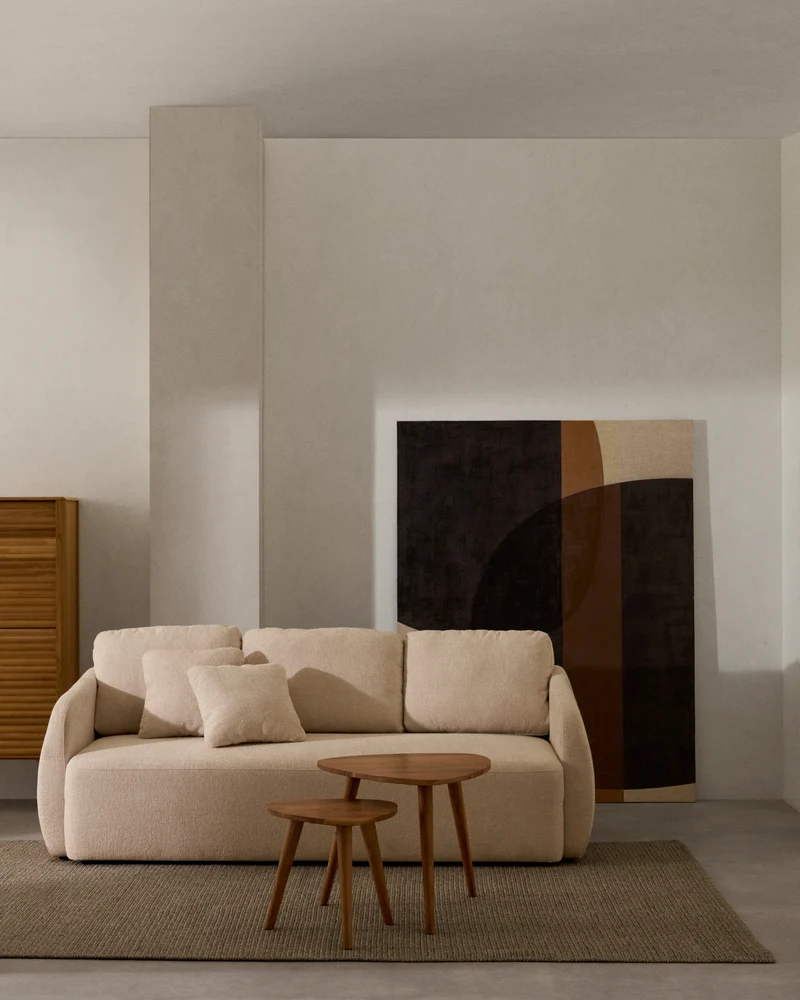 Laira 3-seater sofa bed in ecru chenille 218cm FSC Mix Credit