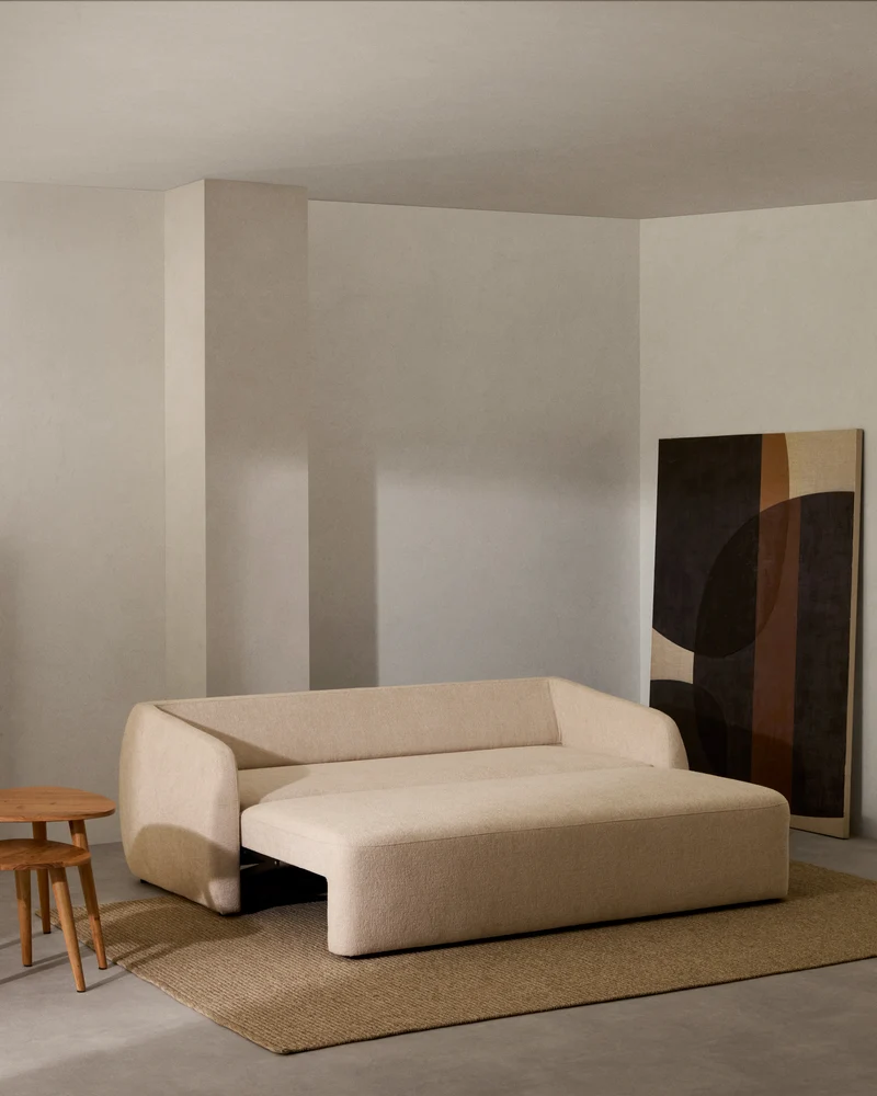 Laira 3-seater sofa bed in ecru chenille 218cm FSC Mix Credit