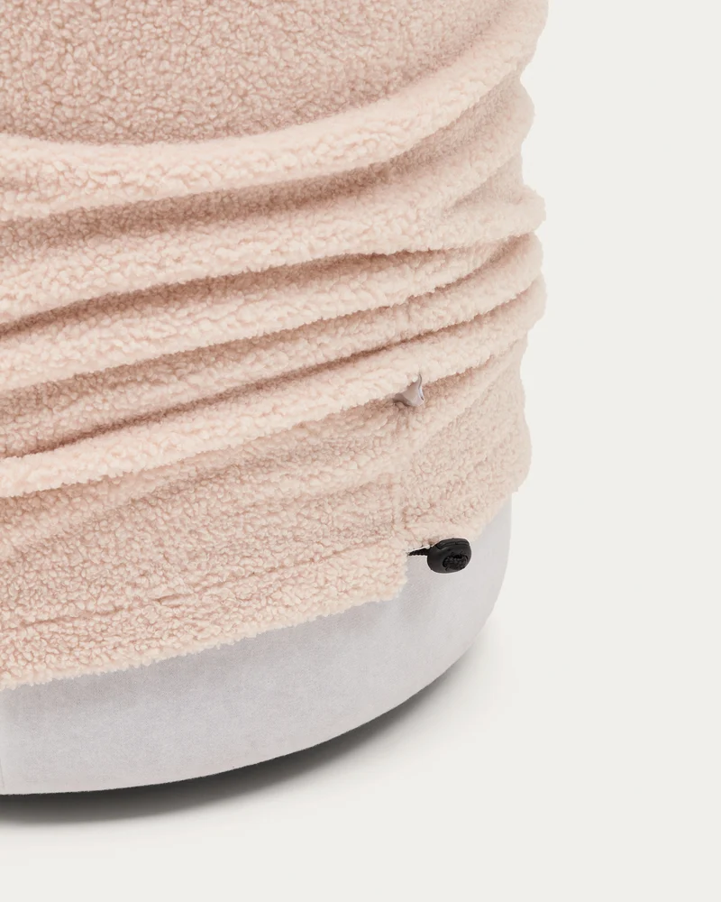 Kaeli footrest with removable cover in pink bouclé Ø 43 cm