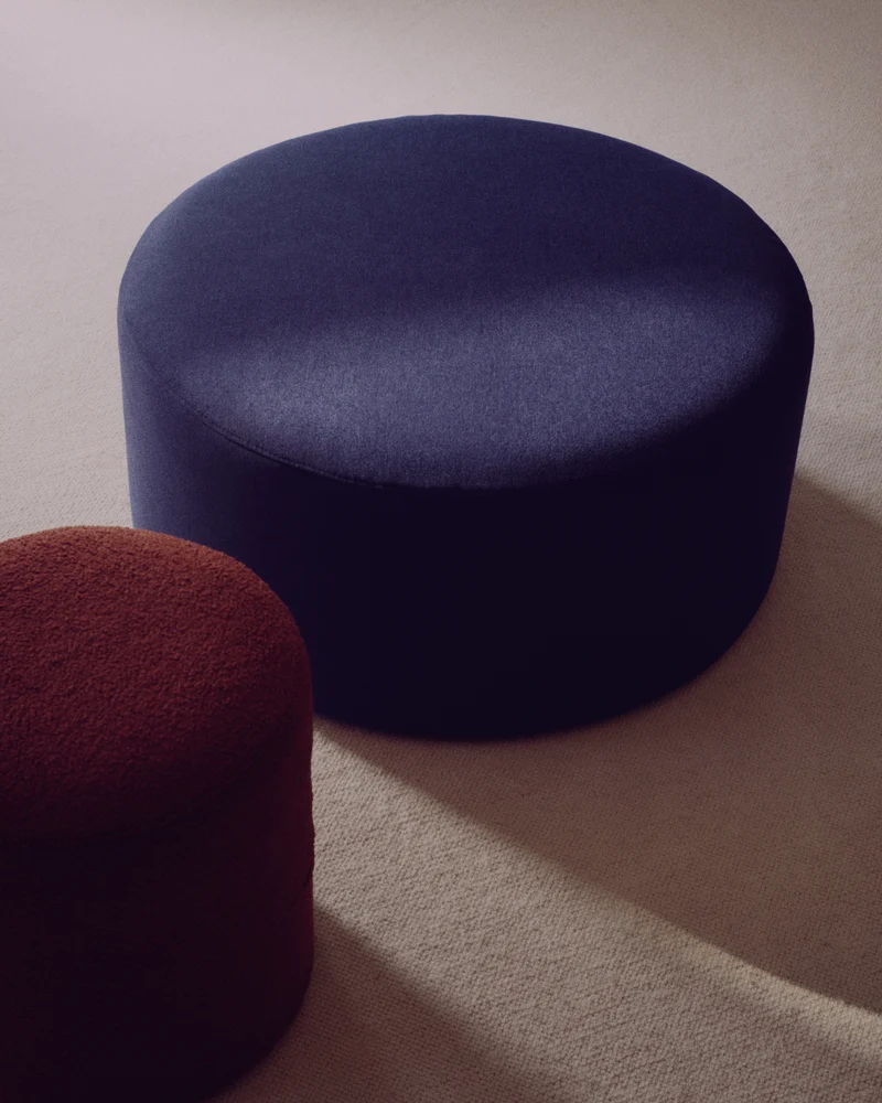 Kaeli footrest with removable cover in terracotta bouclé Ø 43 cm