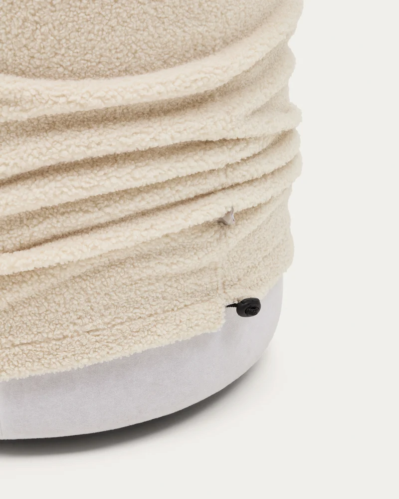 Kaeli footrest with removable cover in ecru bouclé Ø 43 cm