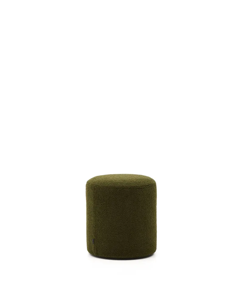 Kaeli footrest with removable cover in green bouclé Ø 43 cm