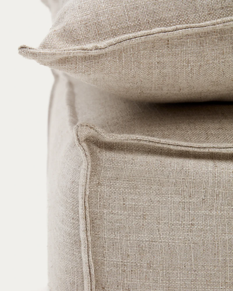 Anarela removable-cover footstool with beige linen cushion FSC Mix Credit 80 x 80 cm.