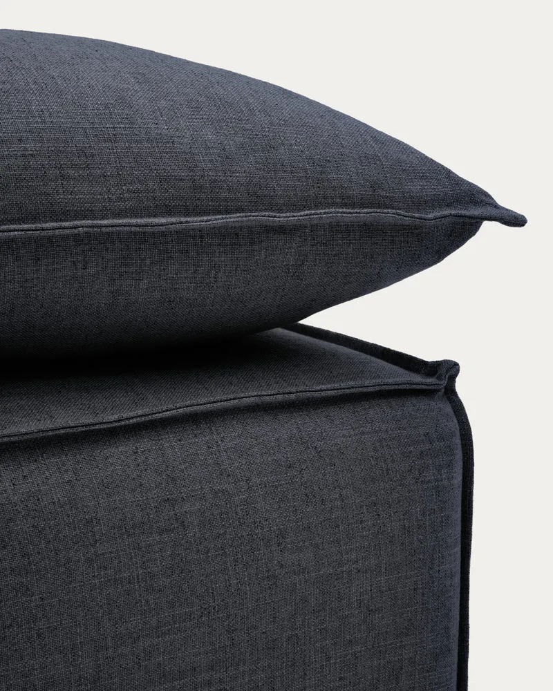 Anarela dark grey linen and viscose footrest with removable cover and cushion 80 x 80cm FSC Mix Credit