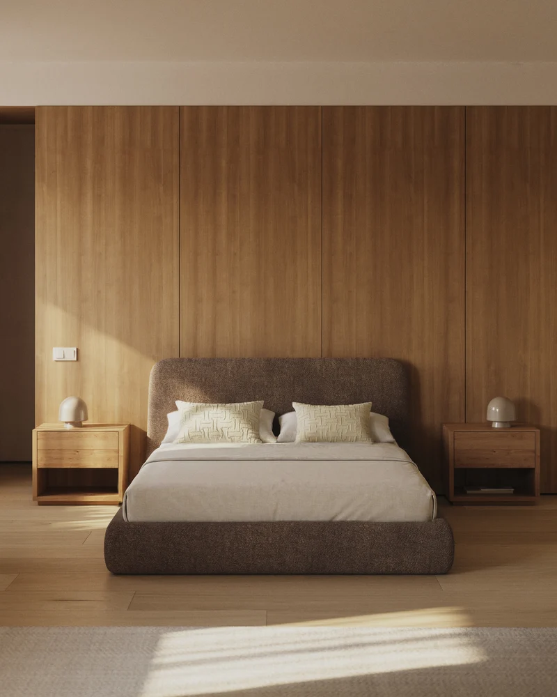 Martina bed with removable cover in brown bouclé fabric for 160 x 200cm mattress FSC Mix Credit