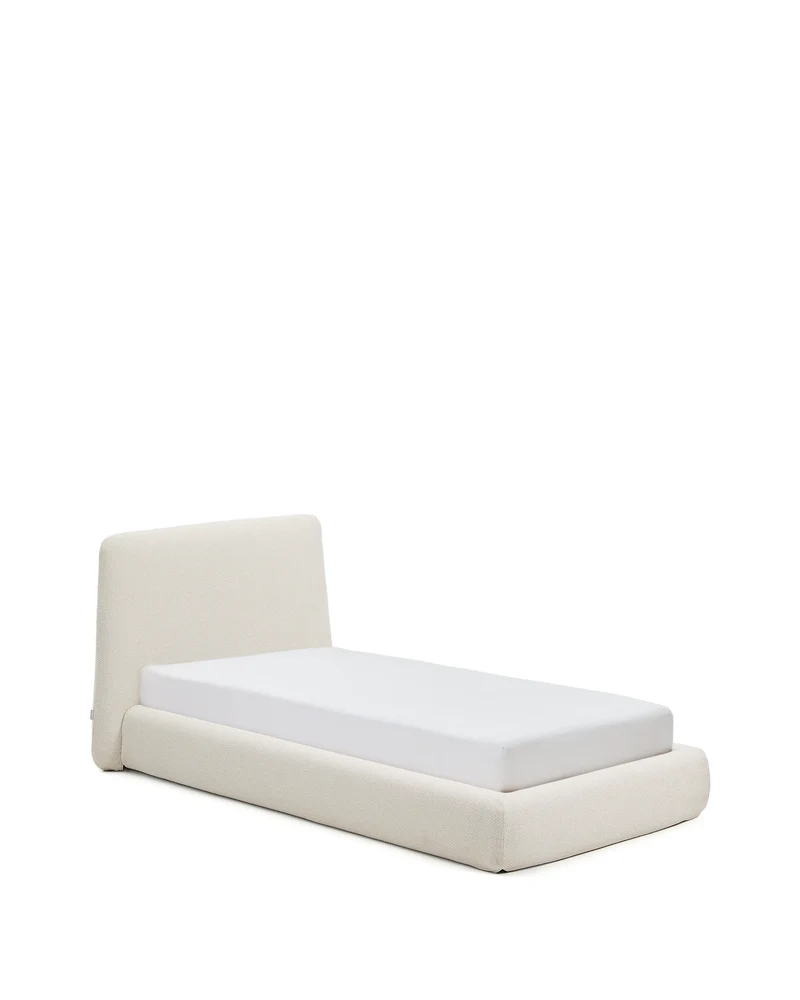 Martina bed with removable cover in ecru chenille for mattress 90 x 200cm