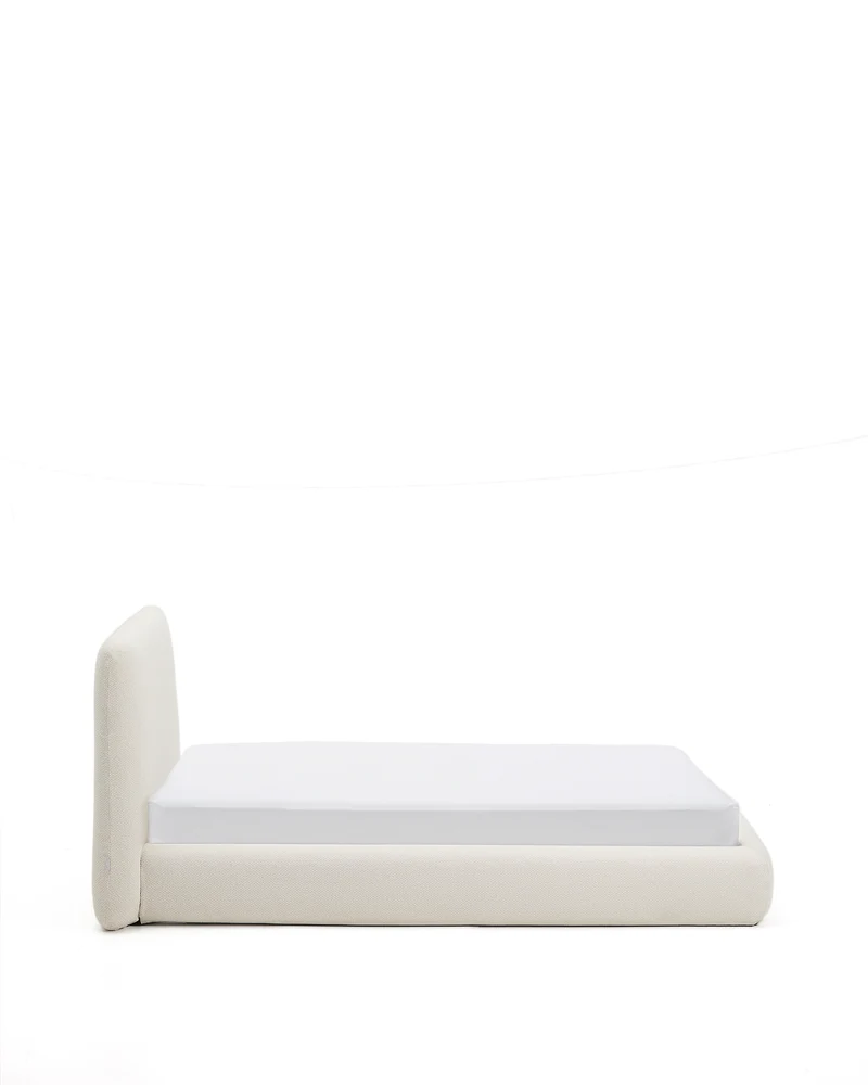Martina bed with removable cover in ecru chenille for mattress 90 x 200cm