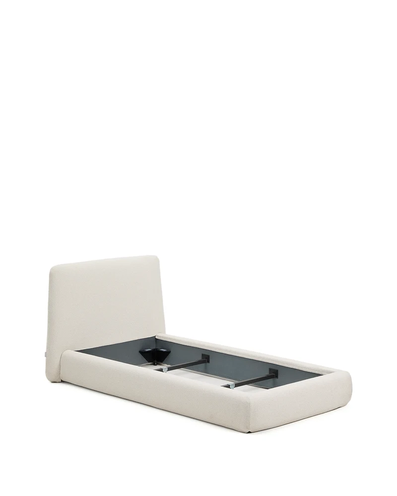 Martina bed with removable cover in ecru chenille for mattress 90 x 200cm