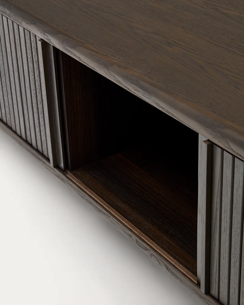 Mailen 2 door TV stand in ash veneer with a dark finish 200 x 50 cm