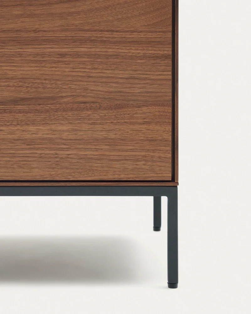 Vedrana 3-door TV stand in walnut veneer with black steel legs, 195 x 55 cm