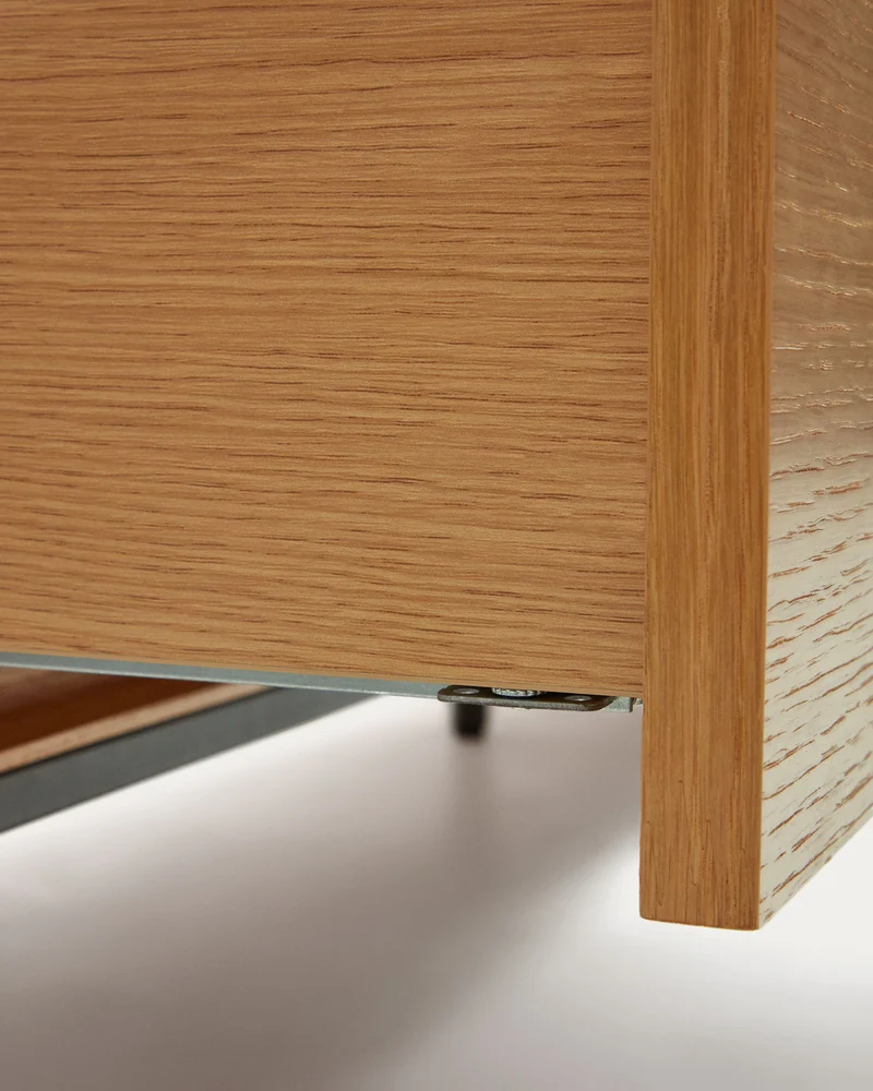 Vedrana 3 drawer TV stand in oak veneer with black steel legs, 195 x 35 cm