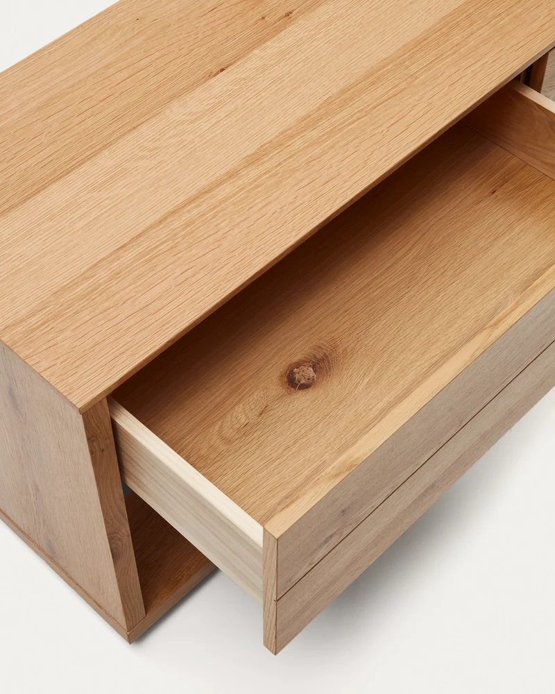 Alguema TV stand with 3 drawers in oak veneer with natural finish, 200 x 51 cm