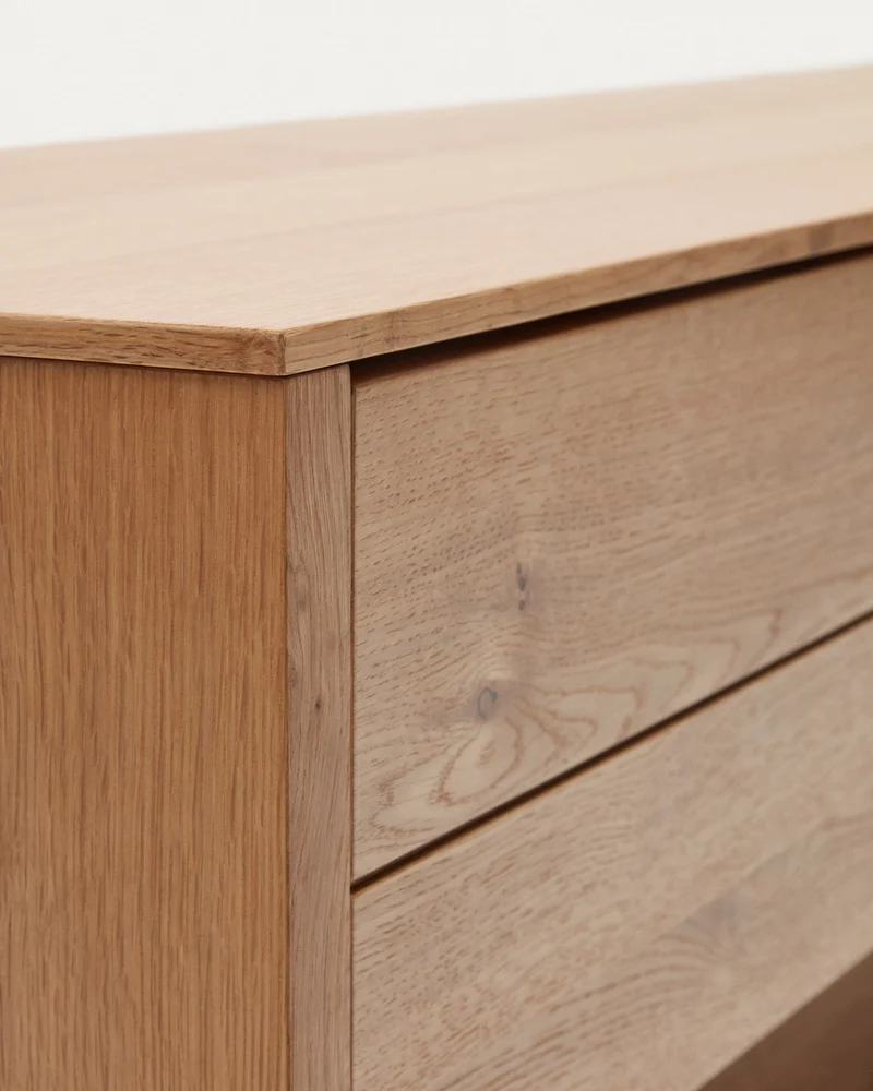 Alguema TV stand with 3 drawers in oak veneer with natural finish, 200 x 51 cm