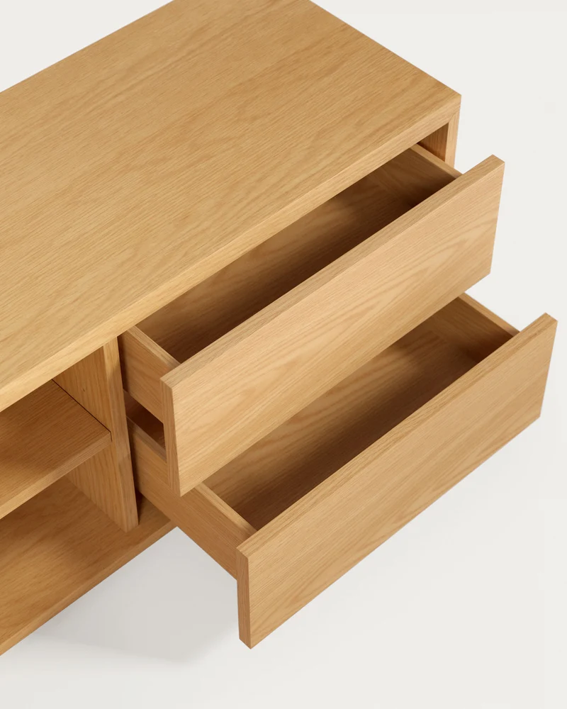 Abilen oak wood veneer single door TV stand with 2 drawers, 150 x 44 cm FSC 100%