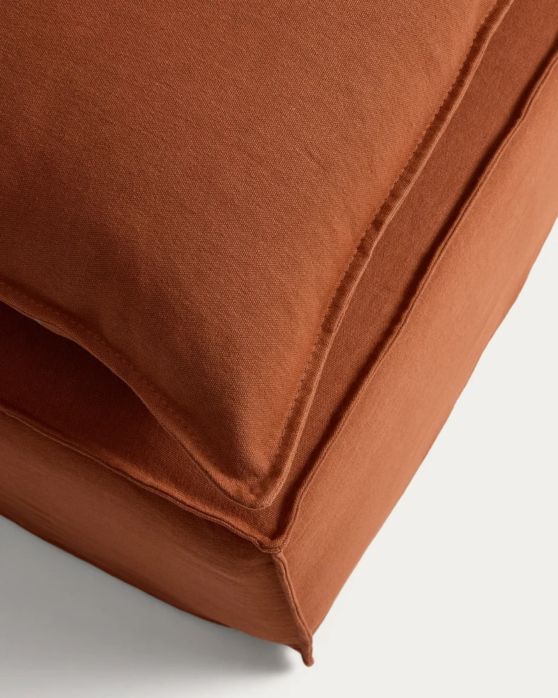 Anarela terracotta linen footrest with removable cover and cushion 80 x 80cm FSC Mix Credit