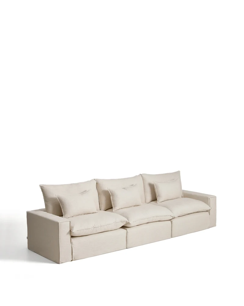 Anarela beige linen and viscose 5-seater modular sofa with removable cover 370cm FSC Mix Credit
