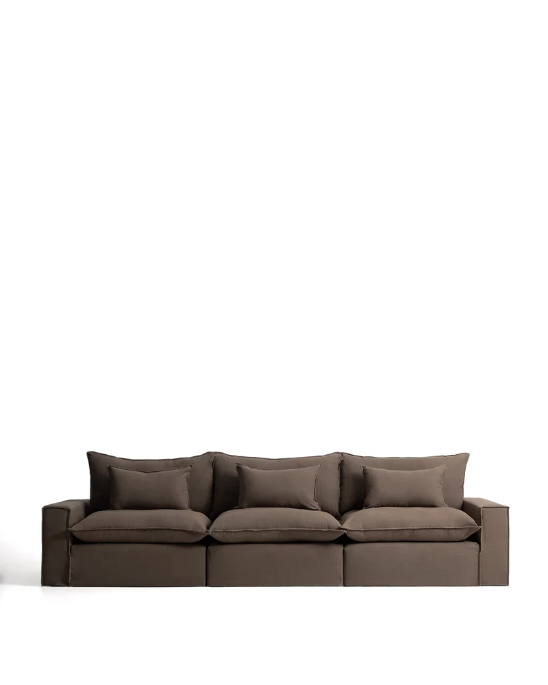 Anarela taupe linen 5-seater modular sofa with removable cover 370cm FSC Mix Credit