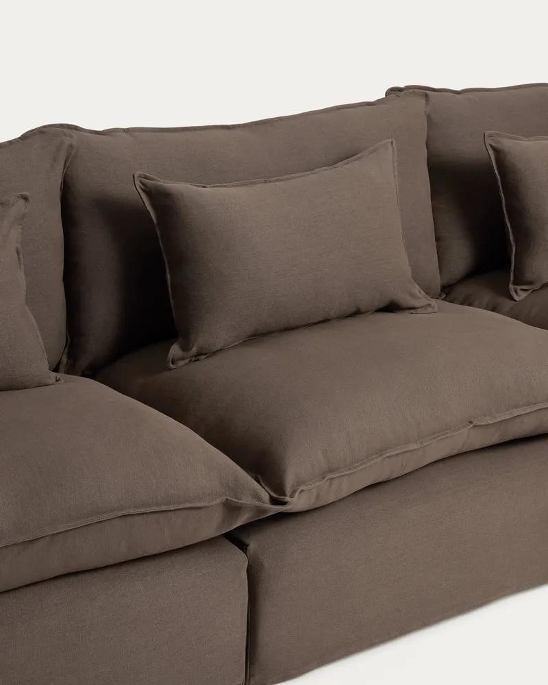 Anarela taupe linen 5-seater modular sofa with removable cover 370cm FSC Mix Credit