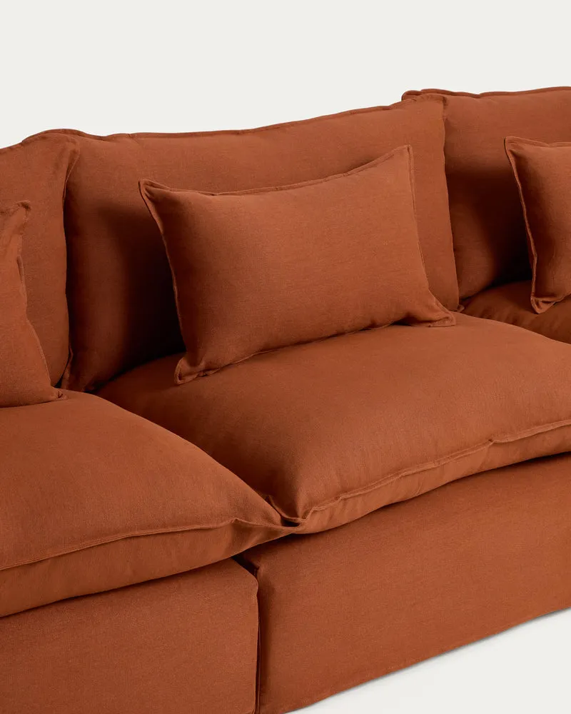 Anarela terracotta linen 5-seater modular sofa with removable cover 370cm FSC Mix Credit