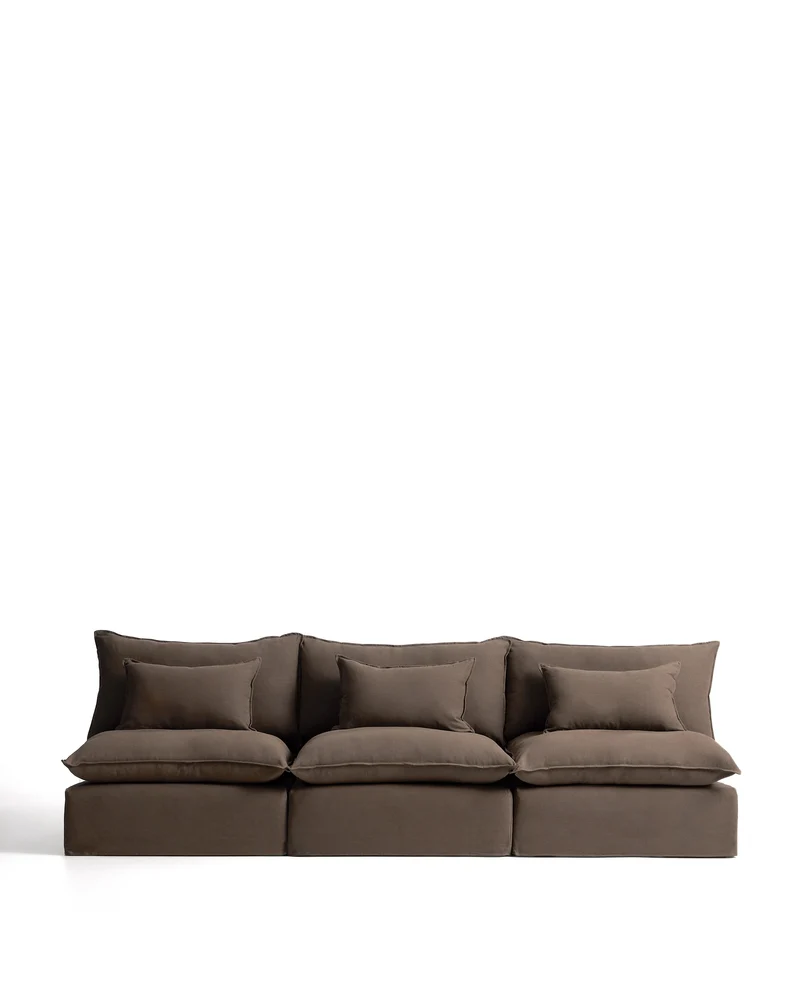 Anarela taupe linen 5-seater modular sofa with removable cover 330cm FSC Mix Credit