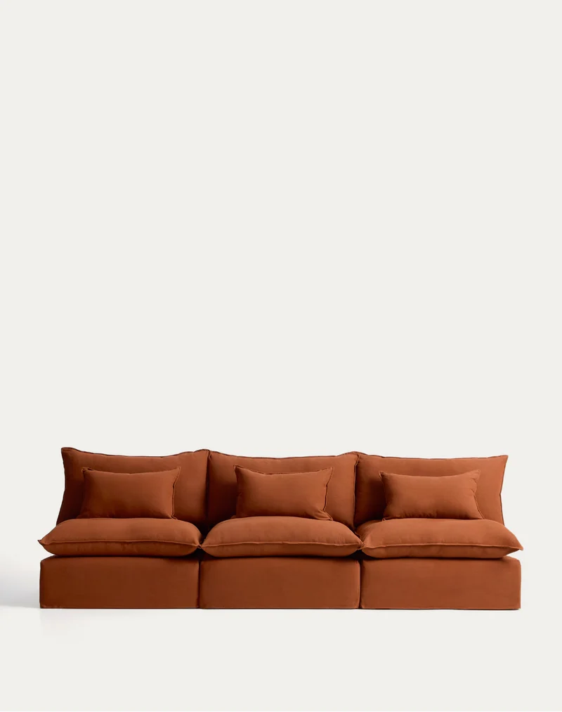 Anarela terracotta linen 5-seater modular sofa with removable cover 330cm FSC Mix Credit