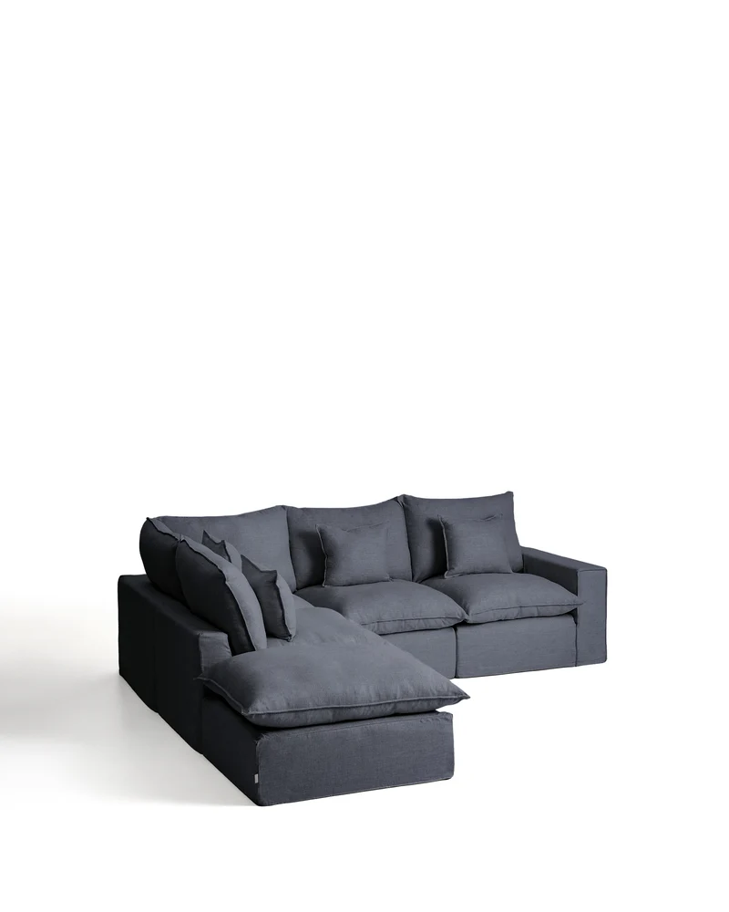 Anarela dark grey linen and viscose 4-seater modular corner sofa with removable cover 287 x 307 cm FSC Mix Credit