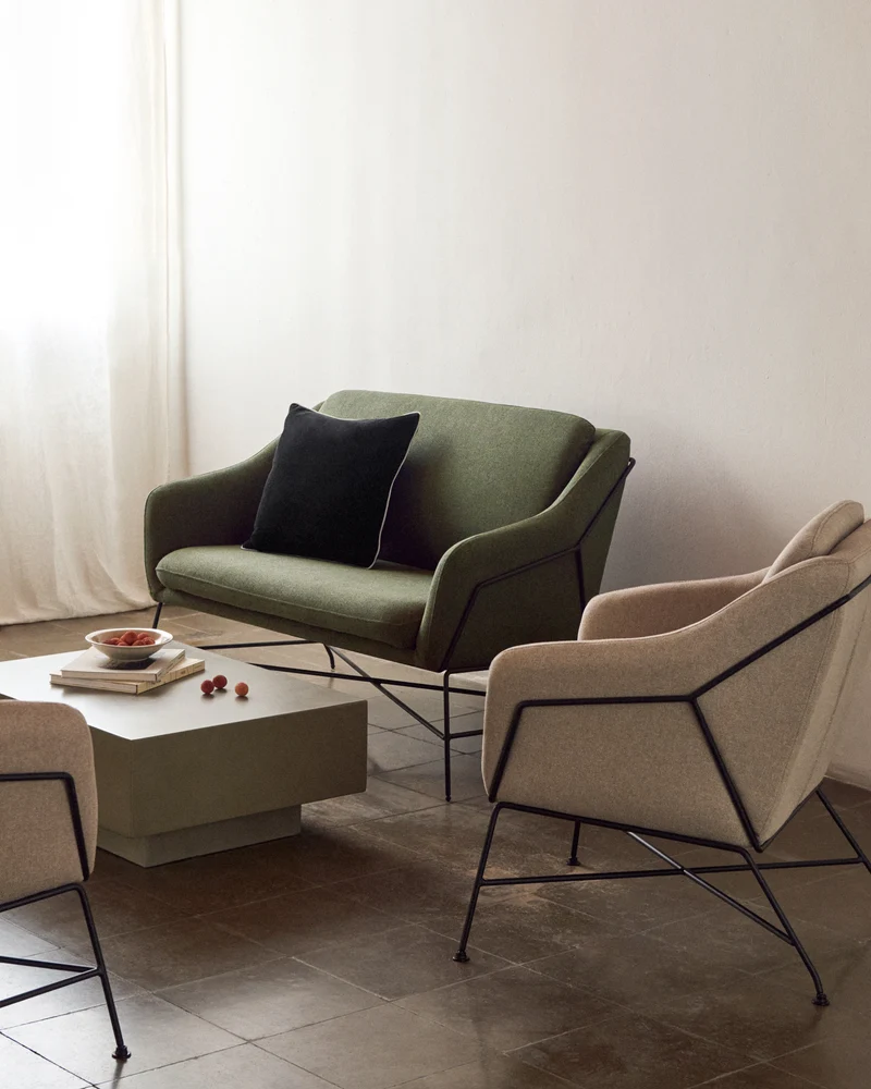 Brida 2-seater Sofa - Green & Black Legs