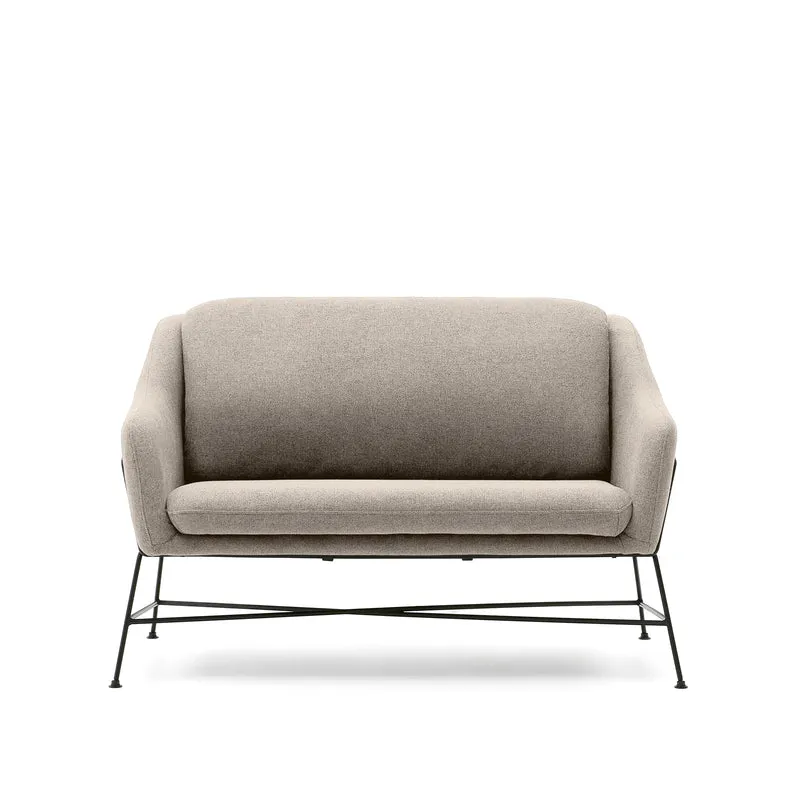 Brida 2-seater sofa in beige and steel legs with black finish, 128 cm