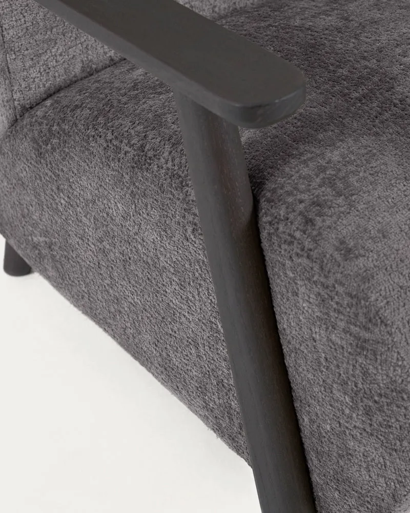 Meghan armchair in grey chenille and wood with wenge finish