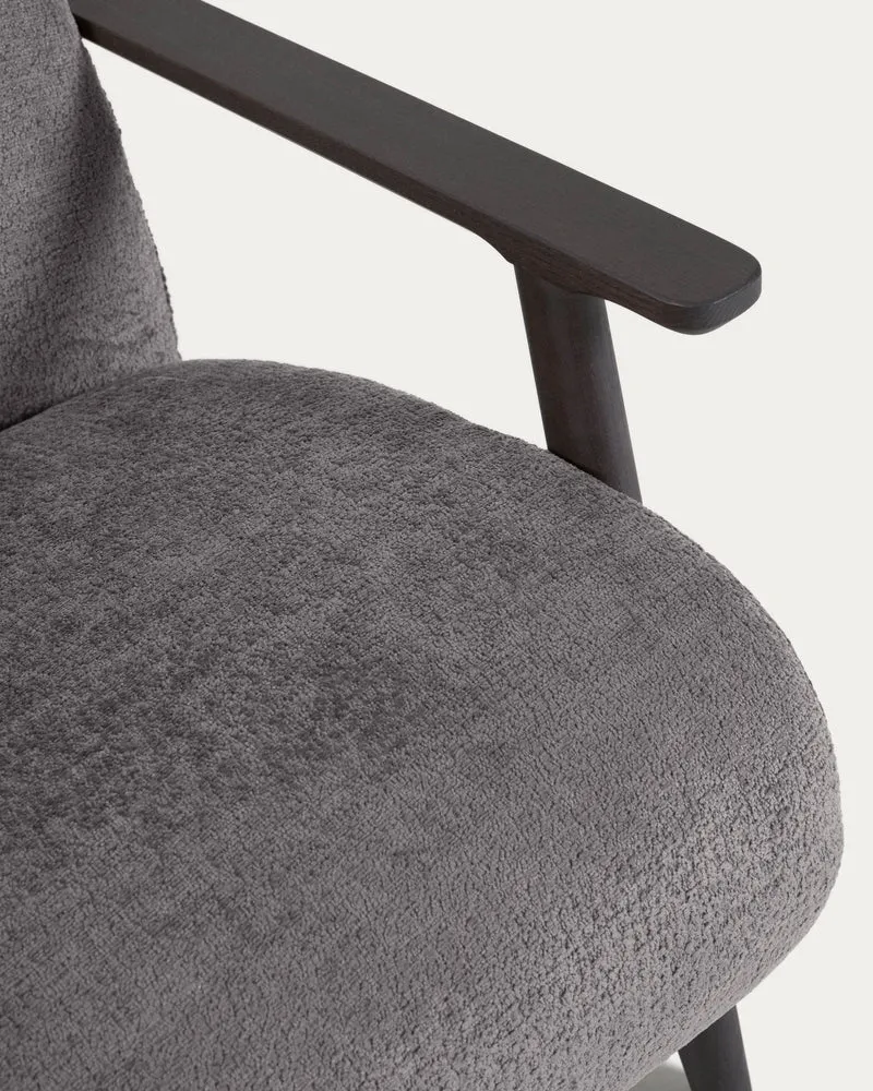 Meghan armchair in grey chenille and wood with wenge finish