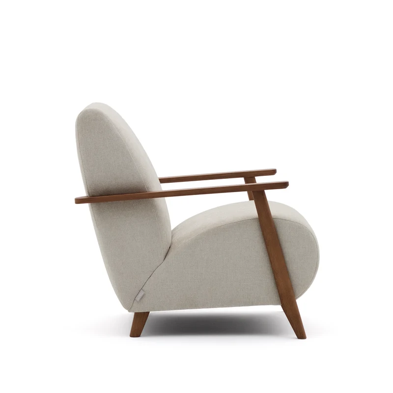 Meghan armchair in pearl chenille and solid ash wood with walnut finish FSC Mix Credit