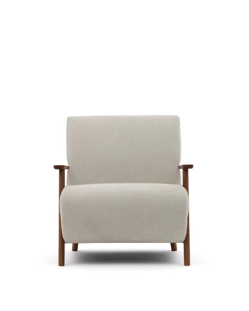 Meghan armchair in pearl chenille and solid ash wood with walnut finish FSC Mix Credit