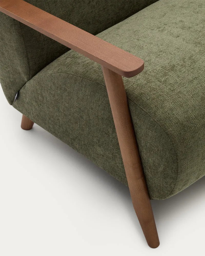 Meghan armchair in green chenille and solid ash wood with walnut finish FSC Mix Credit
